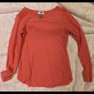 Old Navy Kids Long Sleeved Lace Shirt, Coral, XL